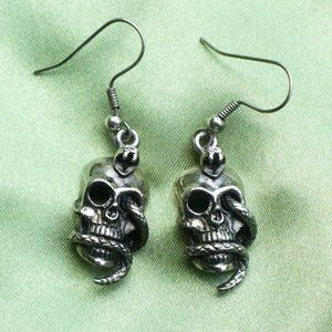 Silver Skull Snake Earrings